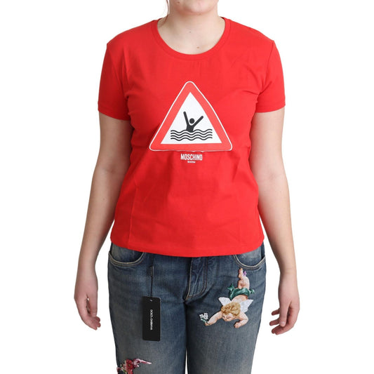 Moschino Red Cotton Swim Graphic Triangle Print T-shirt Moschino