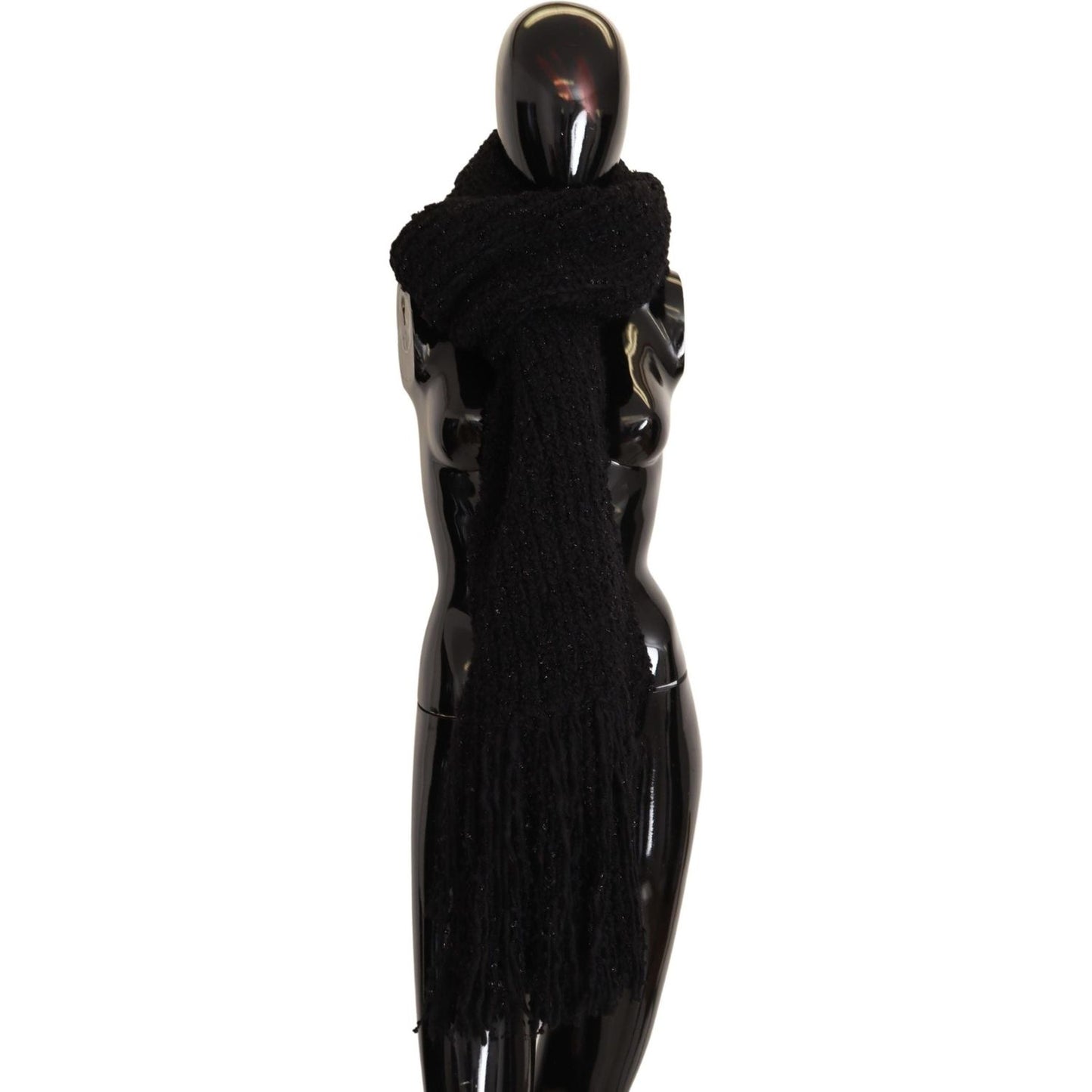 Dolce & Gabbana Black Virgin Wool Knitted Wrap Shawl Scarf