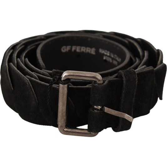 GF Ferre Black WX Silver Tone Buckle Waist Belt 100 cm / 40 Inches,1728,67345645728,Accessories,Belts - Accessories,Belts - Men - Accessories,Black,GF Ferre,High-Waist Belts - Belts - Accessories,Material: 100% WX,Men,Men - Accessories,New with tags