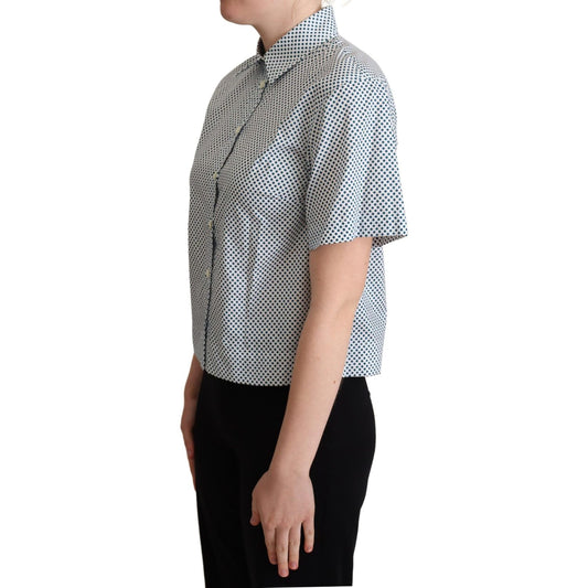 Dolce & Gabbana White Blue Polka Dot Cotton Shirt TSH5961 -40