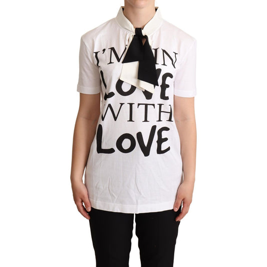 Dolce & Gabbana White Cotton Silk Blend Ascot Collar T-shirt TSH6739 -36
