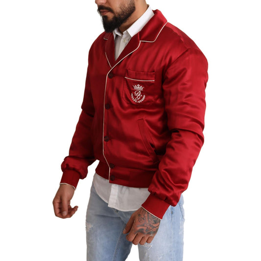Dolce & Gabbana Red Silk Button DG Logo Bomber Jacket JKT2914 -48