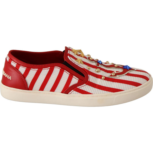 Dolce & Gabbana Red White Anchor Studded Loafers Shoes LA5685 -36