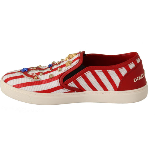Dolce & Gabbana Red White Anchor Studded Loafers Shoes LA5685 -36