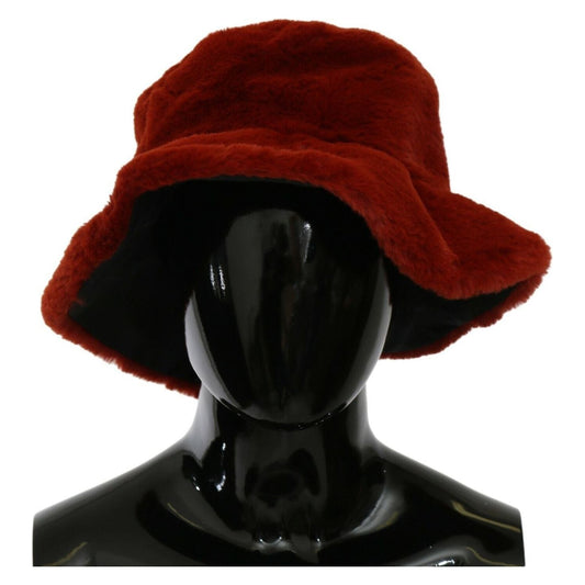 Dolce & Gabbana Red Bordeaux Fur Wide Brim Bucket Hat HAT20076- 58