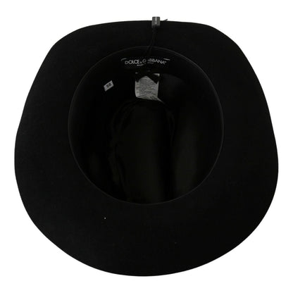 Dolce & Gabbana Black Lapin Amor Gignit Wide Brim Panama Hat