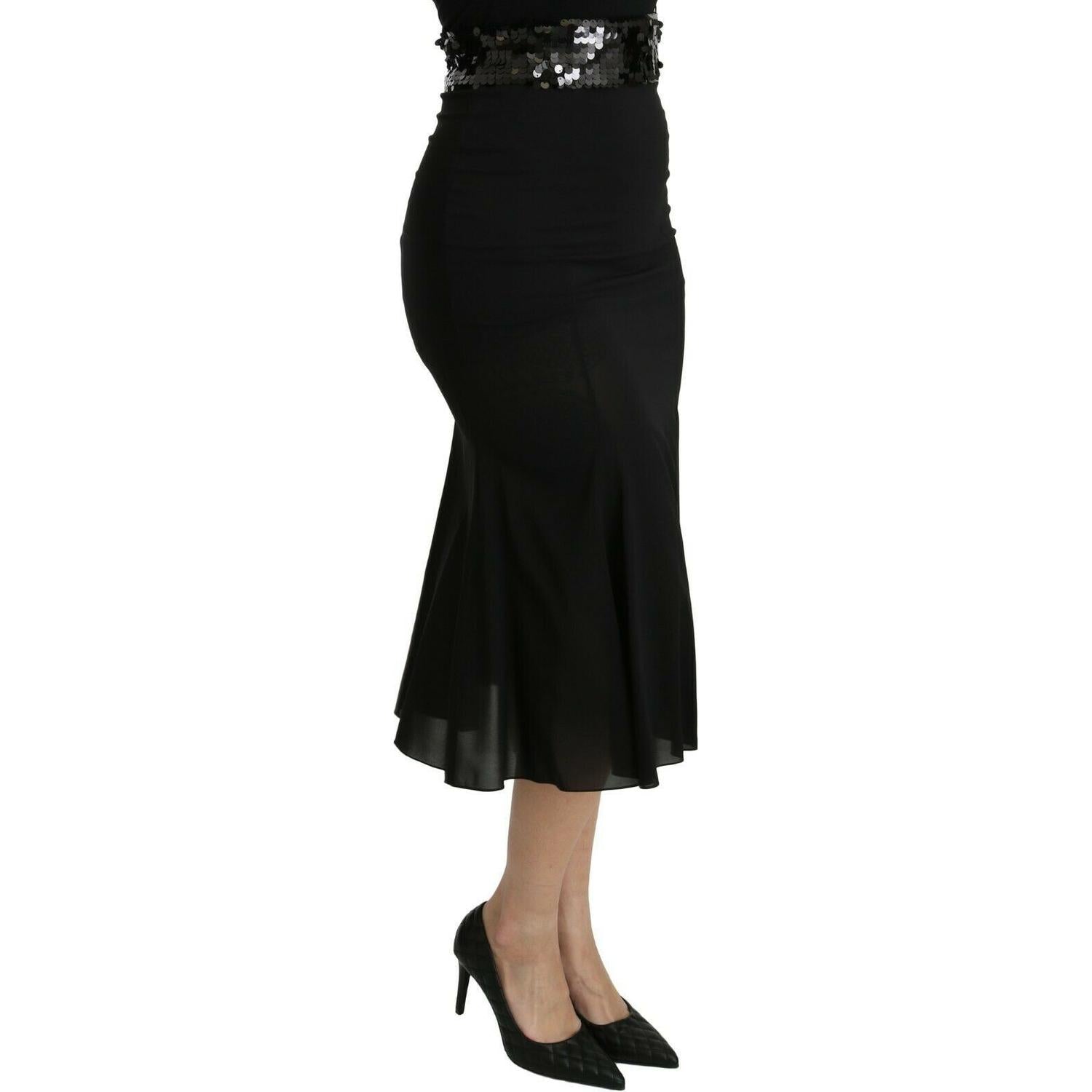 Dolce & Gabbana Black Mermaid High Waist Midi Silk Skirt