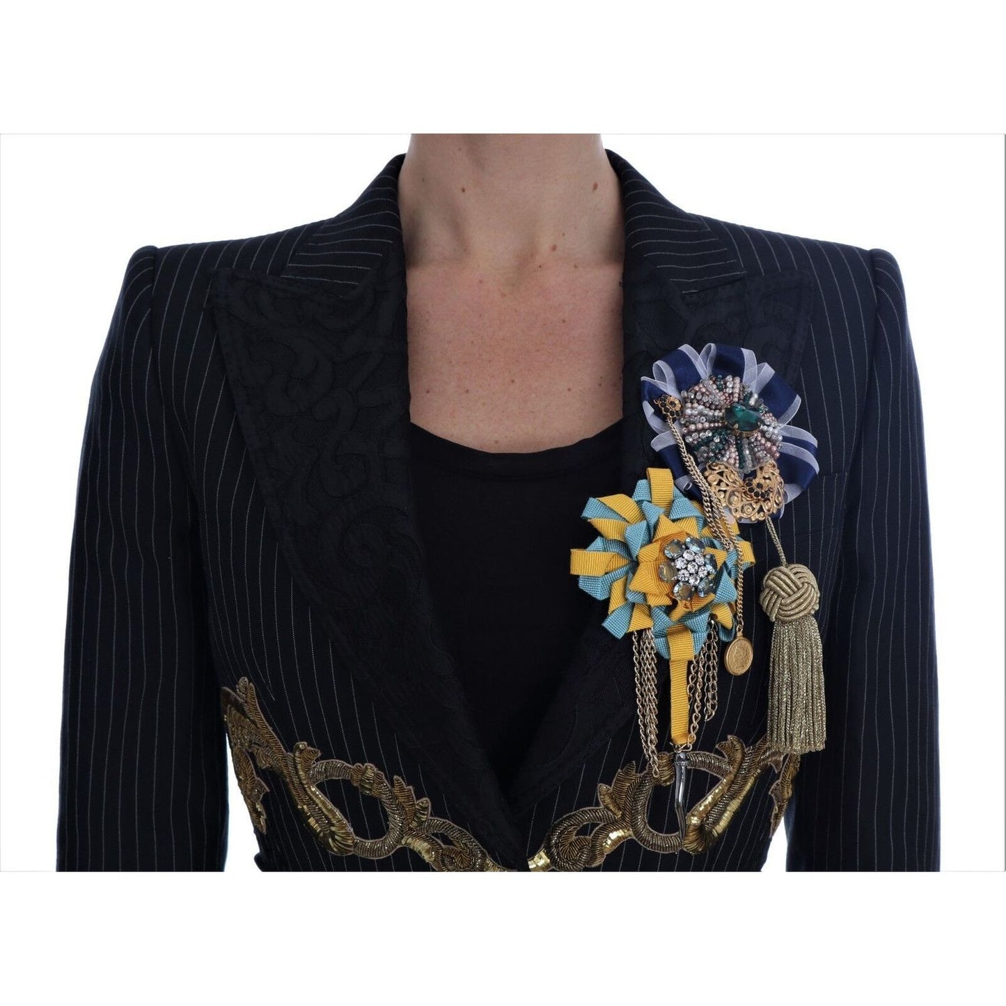 Dolce & Gabbana Black Crystal Fairy Tale Blazer Jacket 1% Acrylic,1728,2% Acetate,2% Polyester,27% Rayon,67345645728,Blazers - Suits & Blazers - Clothing,Clothing,Dolce & Gabbana,IT38|XS,IT40|S,IT42|M,IT46 | L,Jackets & Coats - Clothing,Jackets & Coats -
