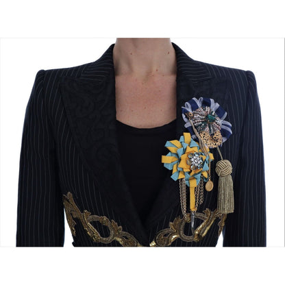 Dolce & Gabbana Black Crystal Fairy Tale Blazer Jacket 1% Acrylic,1728,2% Acetate,2% Polyester,27% Rayon,67345645728,Blazers - Suits & Blazers - Clothing,Clothing,Dolce & Gabbana,IT38|XS,IT40|S,IT42|M,IT46 | L,Jackets & Coats - Clothing,Jackets & Coats -