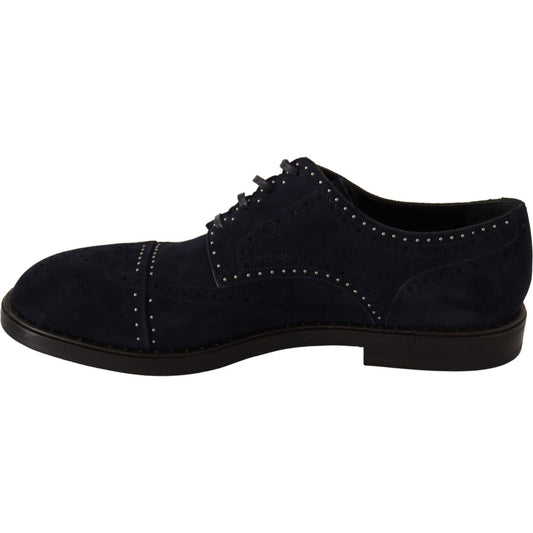 Dolce & Gabbana Blue Suede Leather Derby Studded Shoes MV1933 -44