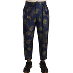 Dolce & Gabbana Blue Peacock Print Tapered Trousers Silk Pants PAN71985 -48