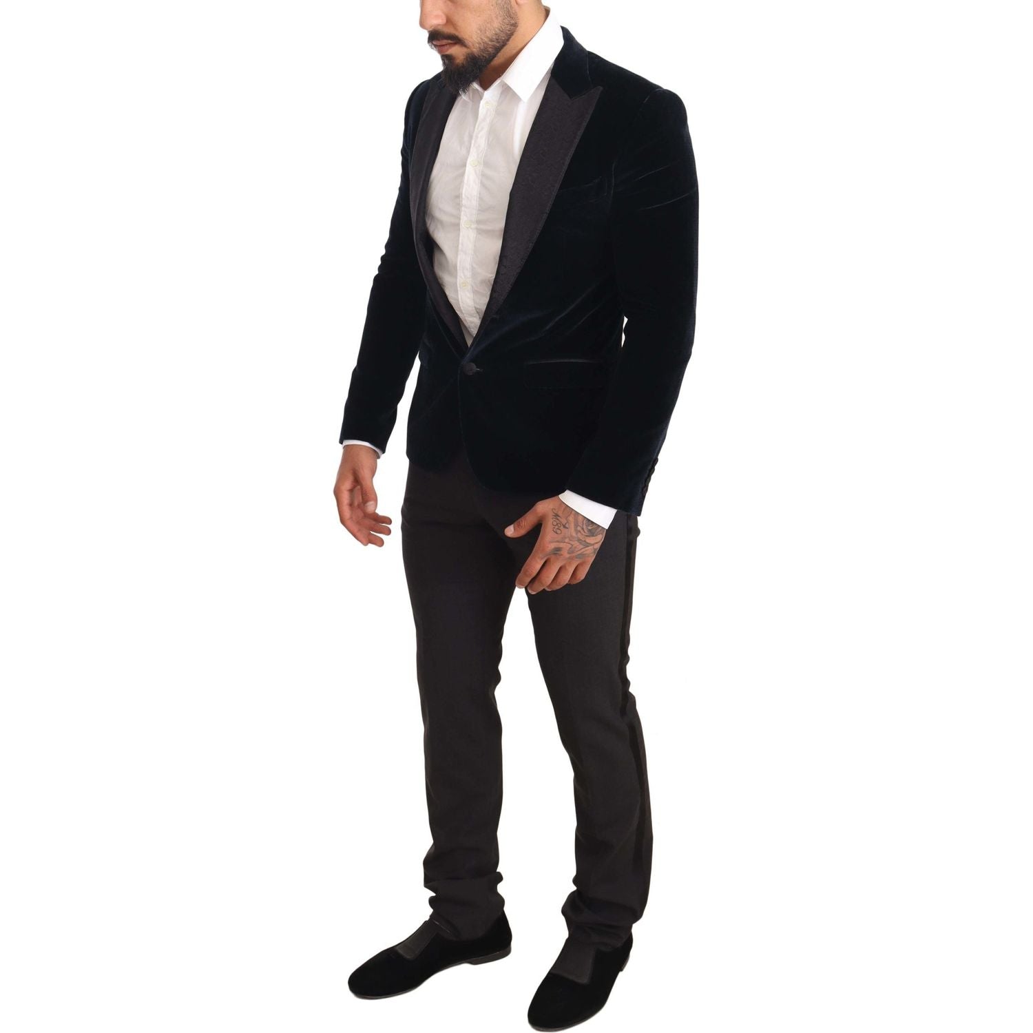 Dolce & Gabbana Blue Velvet Cotton Slim Fit Smoking Suit