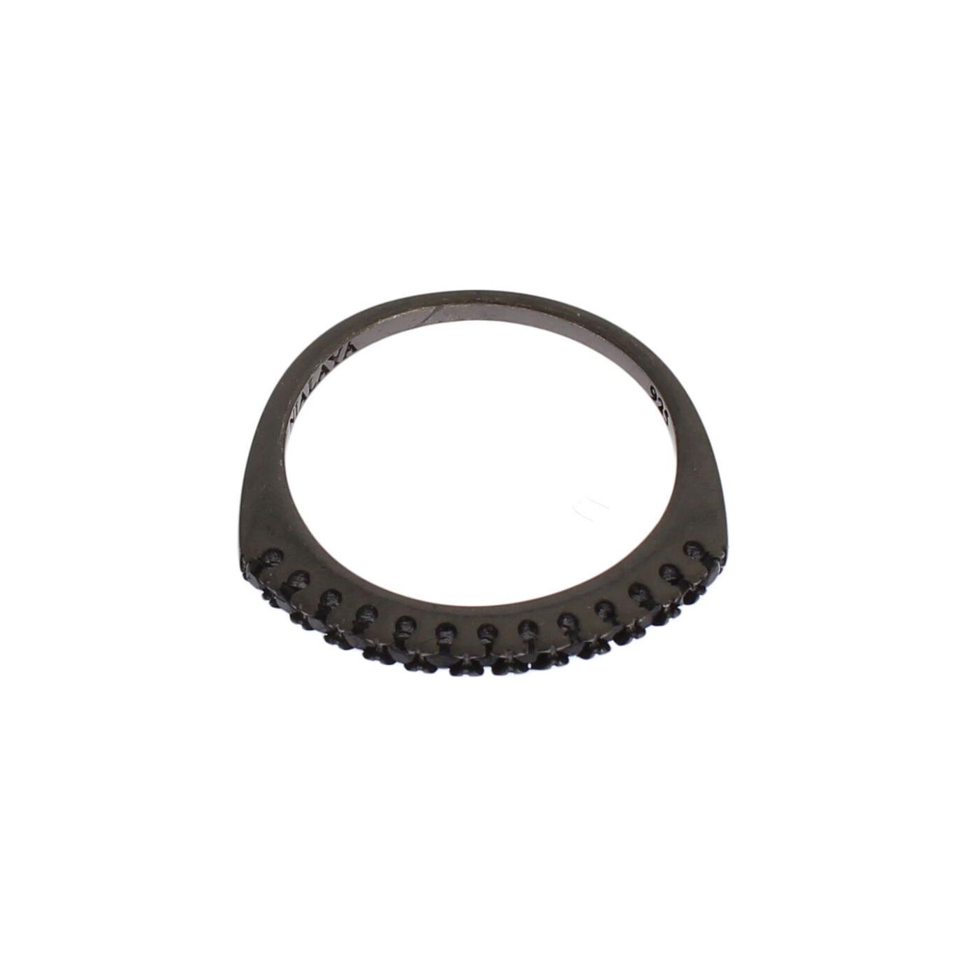 Nialaya Black CZ Rhodium 925 Silver Womens Ring Ring