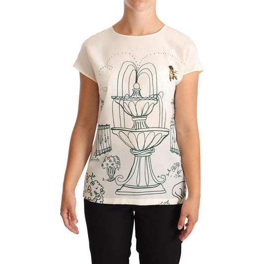 Dolce & Gabbana White Silk Garden Fountain T-Shirt Blouse TSH1769-36