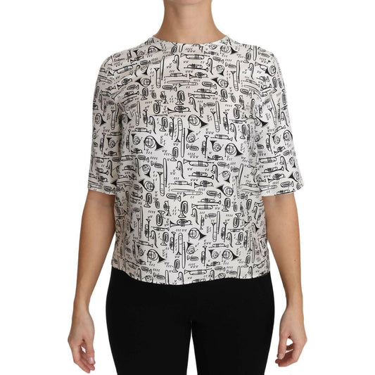 Dolce & Gabbana White Musical Instruments Print Blouse TSH2816- IT36
