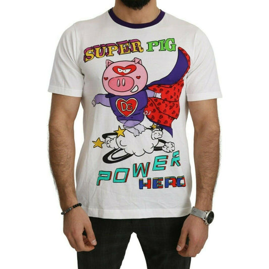 Dolce & Gabbana White Cotton Top Super Power Pig T-shirt TSH1990- 44
