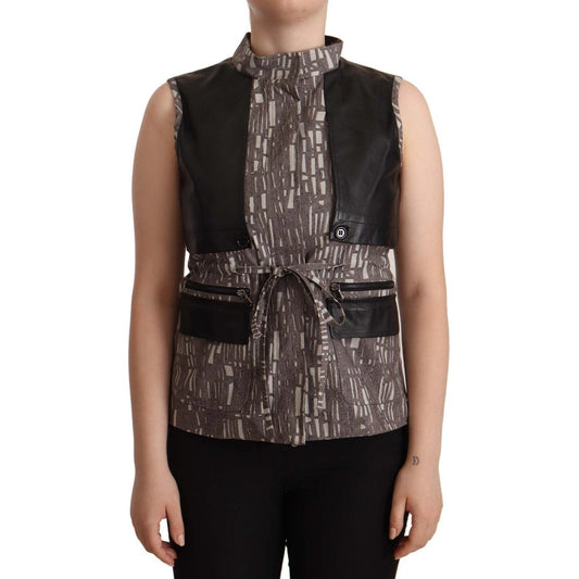 Comeforbreakfast Brown Black Vest Leather Sleeveless Top Blouse Comeforbreakfast