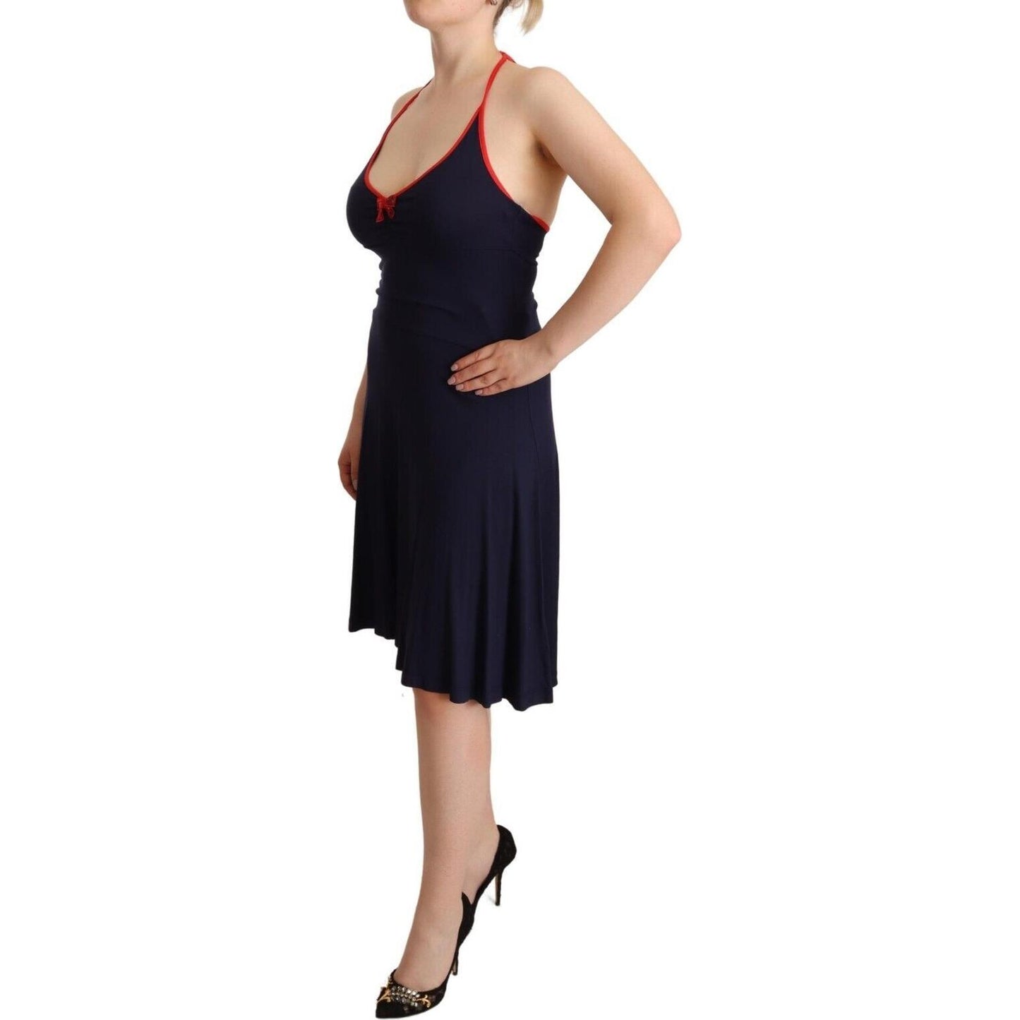 Roccobarocco Navy Blue Sleeveless Halter Sheath Midi Dress Roccobarocco