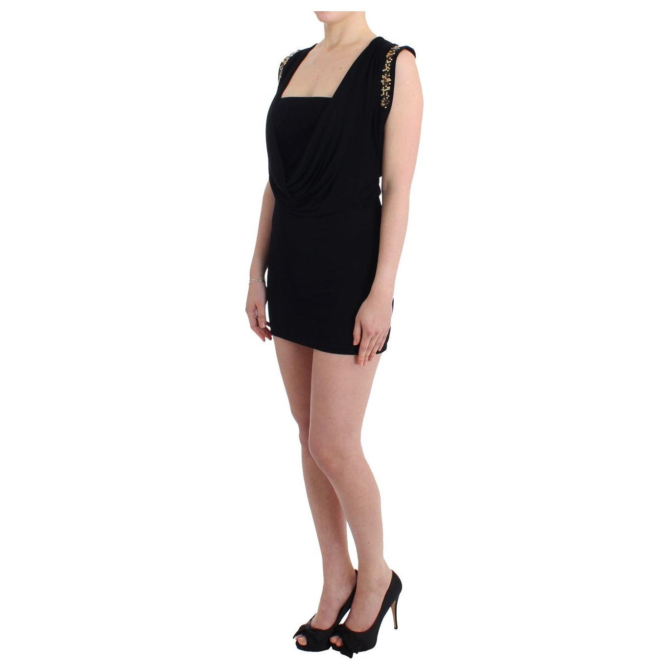 Roccobarocco Black Embellished Jersey Mini Sheath Short Dress Roccobarocco