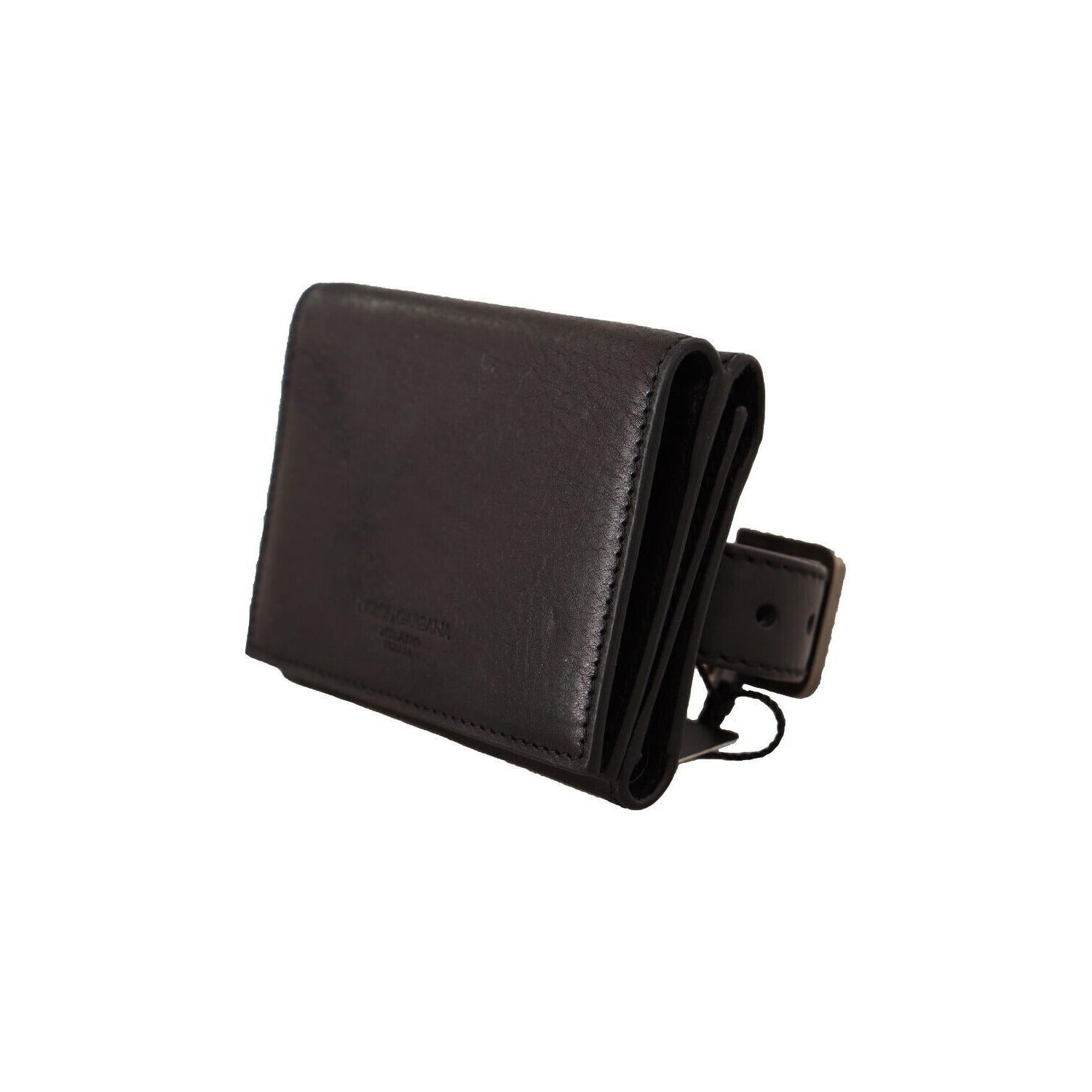 Dolce & Gabbana Black Leather Trifold Purse Belt Multi Kit Wallet