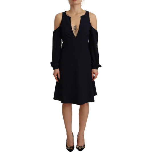 Twinset Black Long Sleeves Open Shoulder A-line Dress Twinset