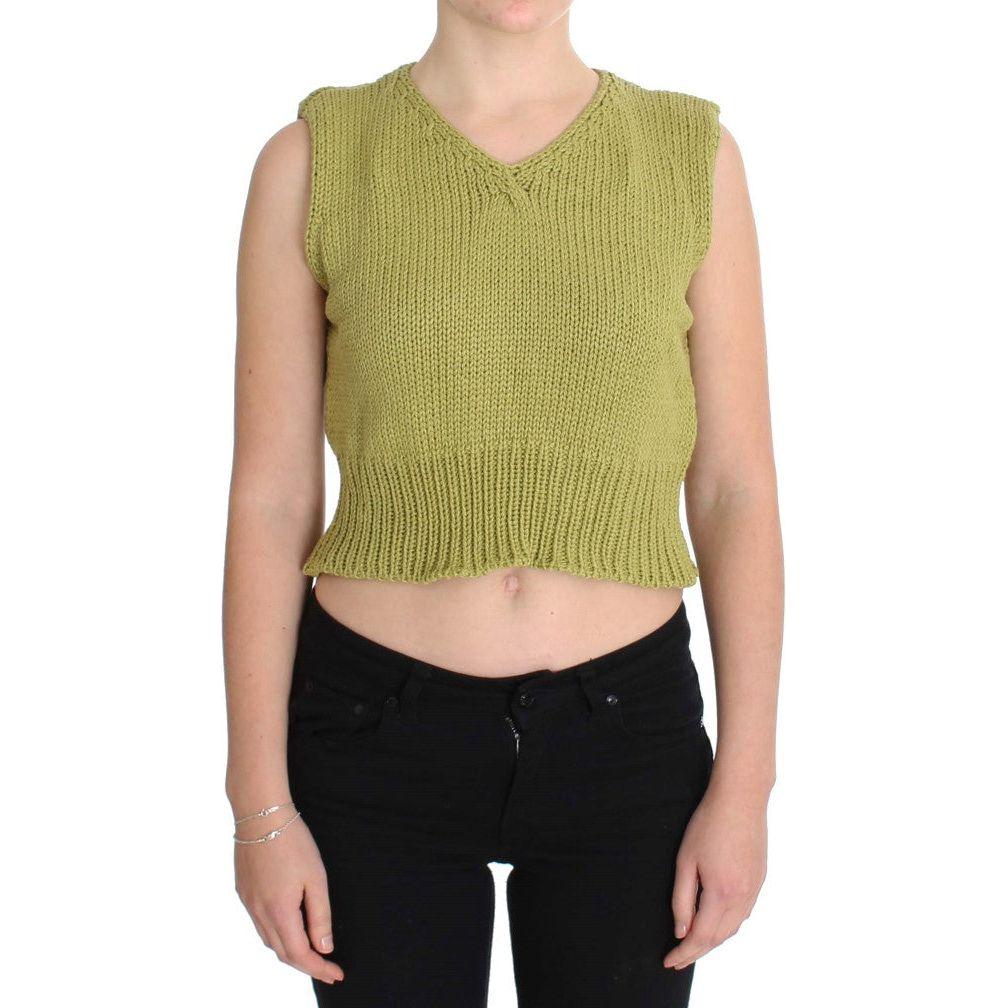 PINK MEMORIES Green Cotton Blend Knitted Sleeveless Sweater