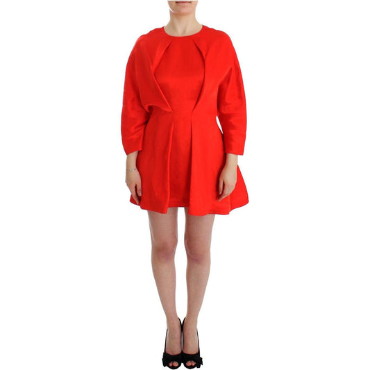 Fyodor Golan Red Mini Linen 3/4 Sleeve Sheath Dress SIG12596-2