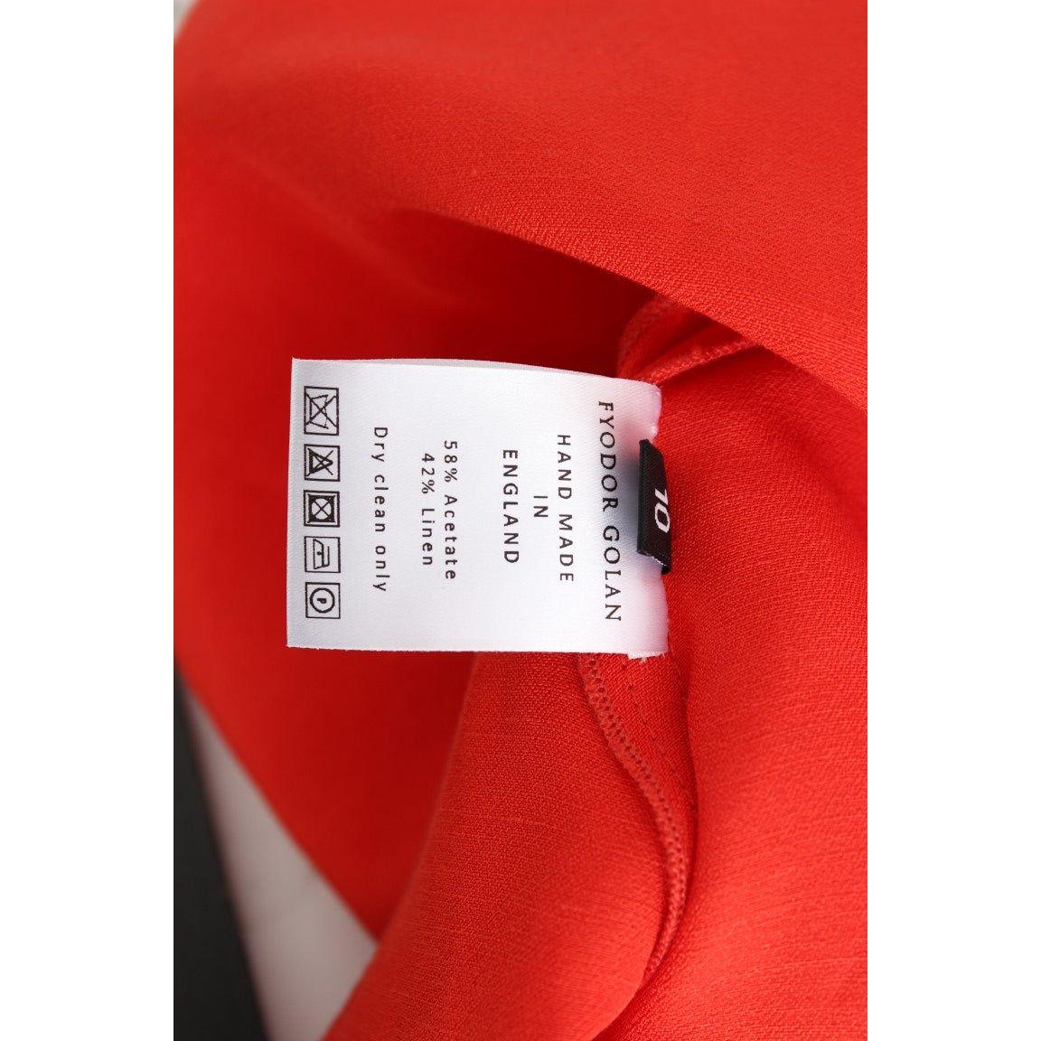Fyodor Golan Red Mini Linen 3/4 Sleeve Sheath Dress