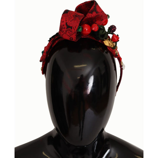 Dolce & Gabbana Cherry Silk Crystal Bow Logo Diadem Tiara Headband SMY100844
