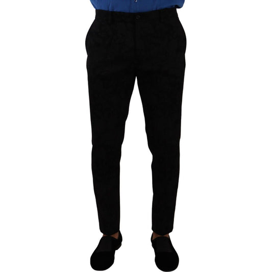 Dolce & Gabbana Black Brocade Skinny Formal Trouser Dress Pants