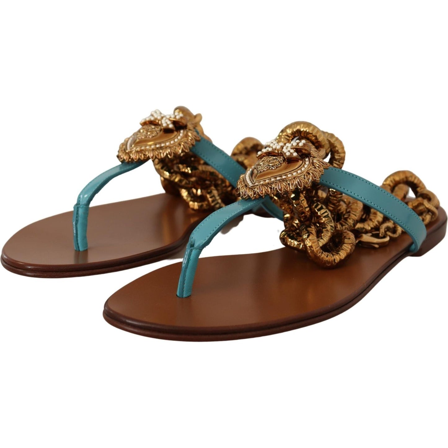 Dolce & Gabbana Blue Leather Devotion Flats Sandals LA9765 -35
