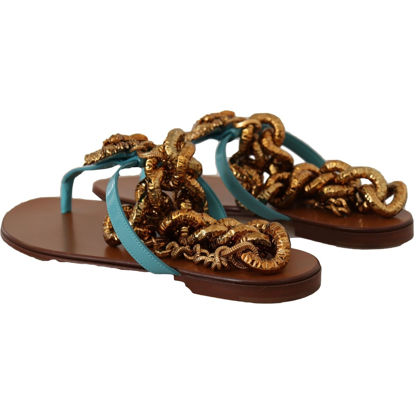 Dolce & Gabbana Blue Leather Devotion Flats Sandals LA9765 -35