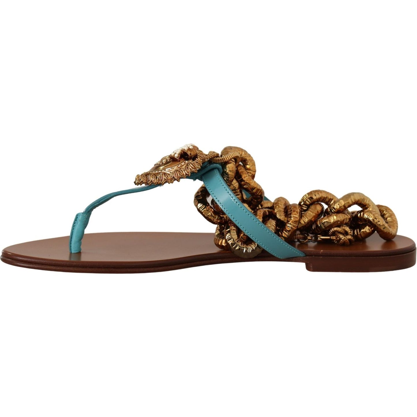 Dolce & Gabbana Blue Leather Devotion Flats Sandals LA9765 -35