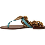 Dolce & Gabbana Blue Leather Devotion Flats Sandals LA9765 -35