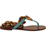 Dolce & Gabbana Blue Leather Devotion Flats Sandals LA9765 -35