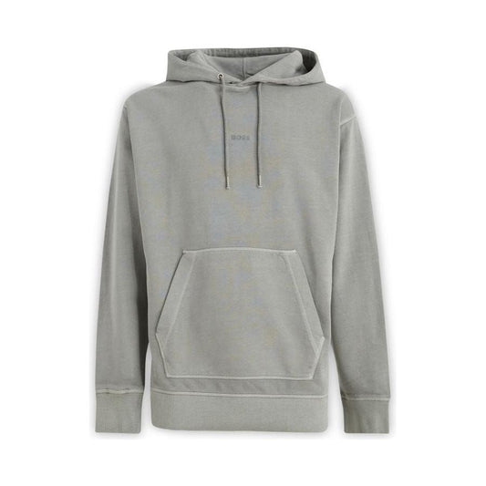 Hugo Boss Grey Cotton Logo Details Hooded Sweatshirt