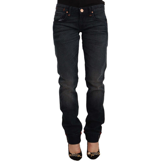 Acht Black Washed Cotton Skinny Denim Low Waist Jeans Acht