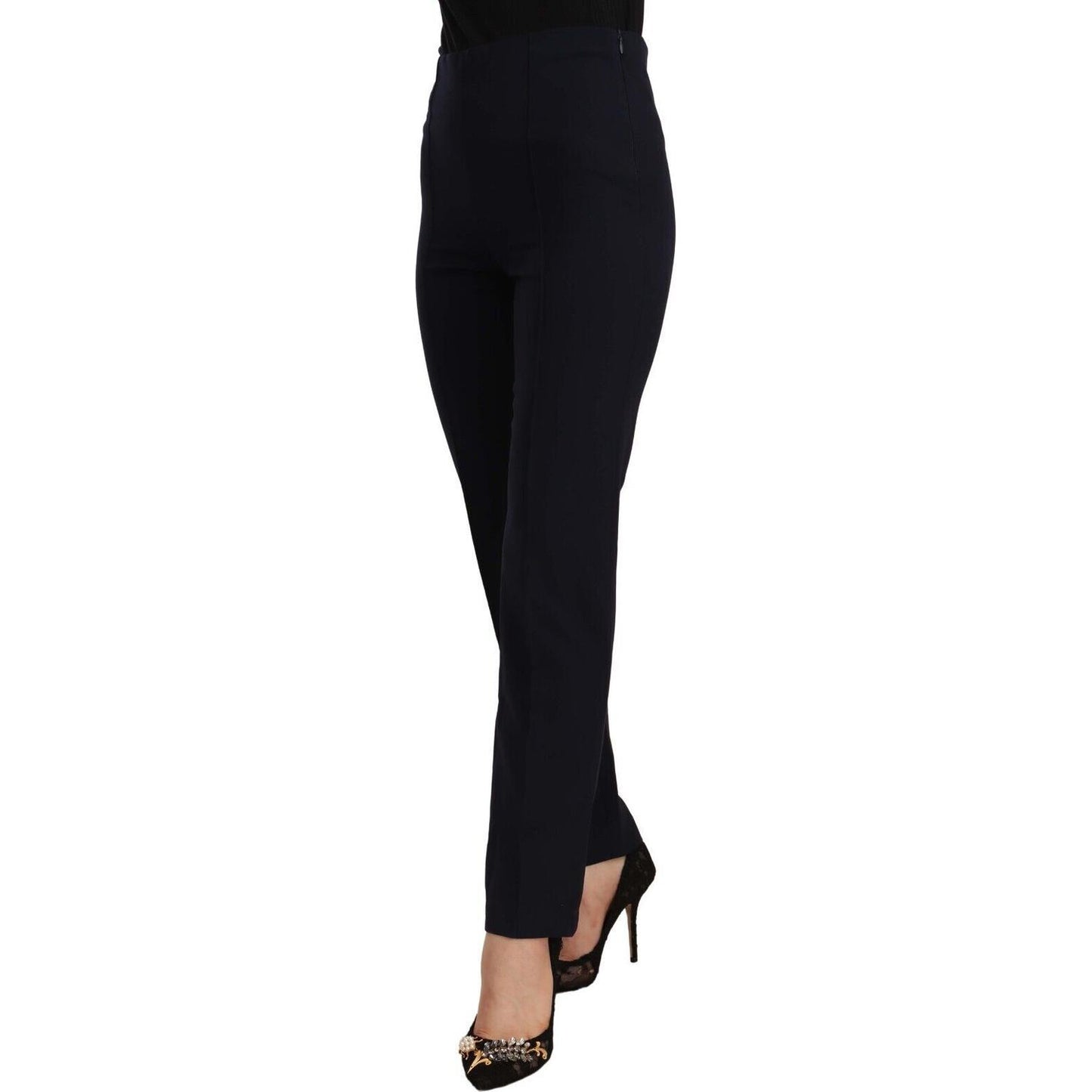 AGLINI Black High Waist Polyester Women Straight Pants AGLINI
