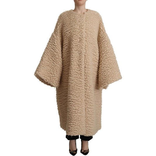 Dolce & Gabbana Beige Cashmere Wool Faux Fur Coat Jacket 1728,67345645728,Beige,Clothing,Dolce & Gabbana,Full-Length Jackets - Jackets & Coats - Clothing,IT40|S,Jackets & Coats - Clothing,Jackets & Coats - Women - Clothing,Material: 76% Cashmere 13% Silk