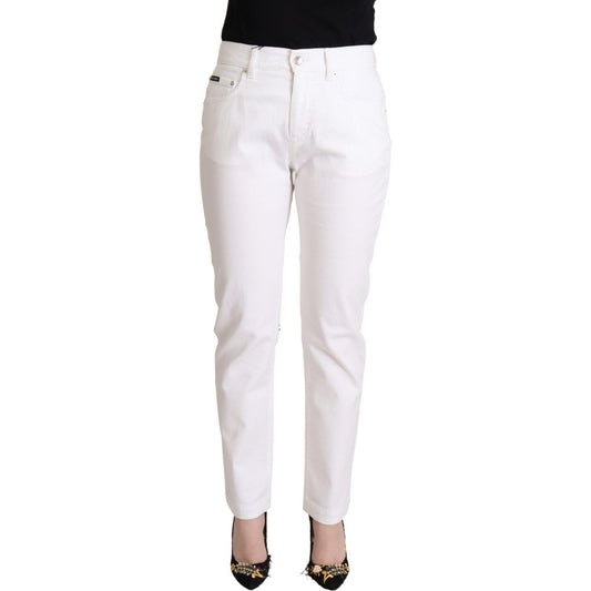 Dolce & Gabbana White Cotton Mid Waist Denim Tapered Jeans PAN72815- 40