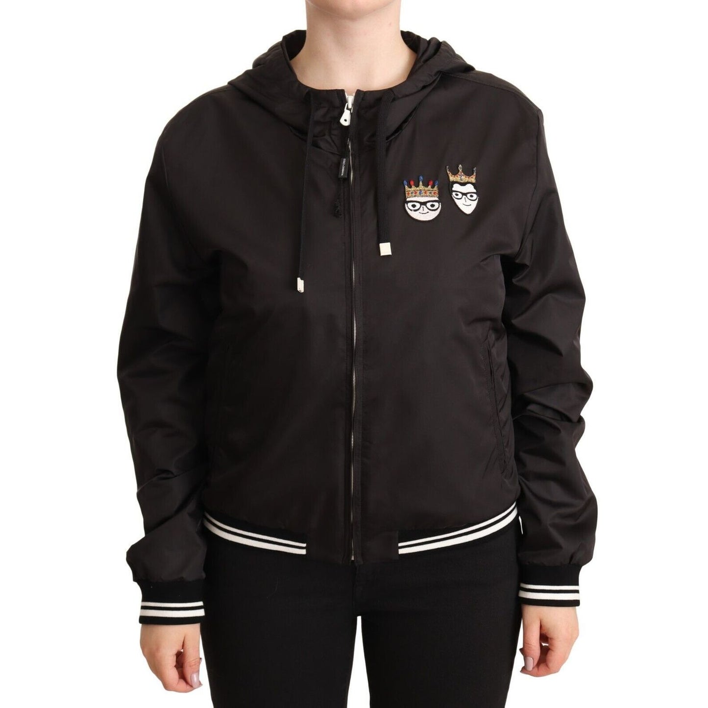 Dolce & Gabbana Black Polyester Hooded Bomber Full Zip Jacket 1728,67345645728,Black,Bombers - Jackets & Coats - Clothing,Clothing,Dolce & Gabbana,IT40|S,IT46|XL,Jackets & Coats - Clothing,Jackets & Coats - Women - Clothing,Material: 100% Polyester,New wi