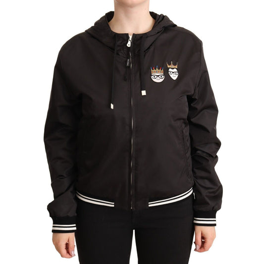 Dolce & Gabbana Black Polyester Hooded Bomber Full Zip Jacket 1728,67345645728,Black,Bombers - Jackets & Coats - Clothing,Clothing,Dolce & Gabbana,IT40|S,IT46|XL,Jackets & Coats - Clothing,Jackets & Coats - Women - Clothing,Material: 100% Polyester,New wi