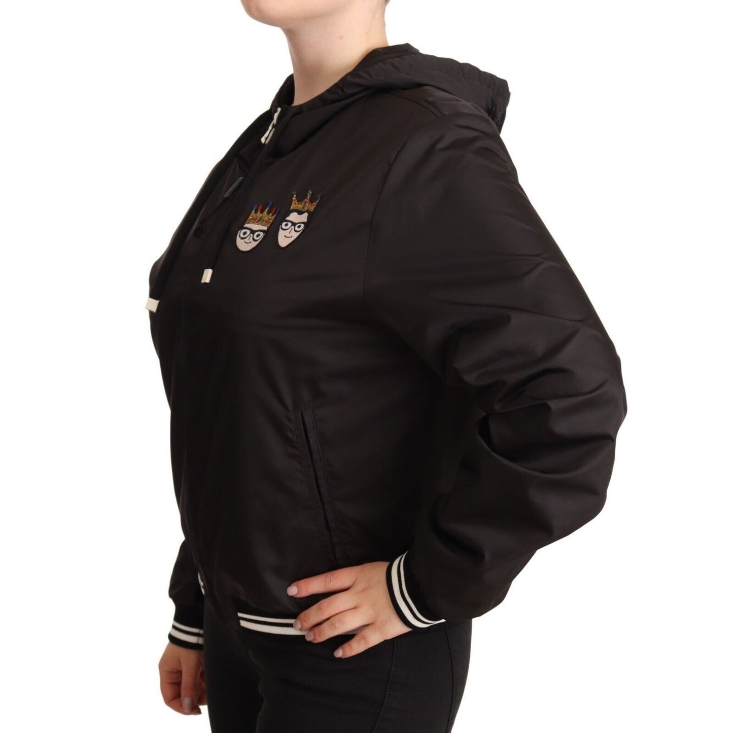 Dolce & Gabbana Black Polyester Hooded Bomber Full Zip Jacket 1728,67345645728,Black,Bombers - Jackets & Coats - Clothing,Clothing,Dolce & Gabbana,IT40|S,IT46|XL,Jackets & Coats - Clothing,Jackets & Coats - Women - Clothing,Material: 100% Polyester,New wi