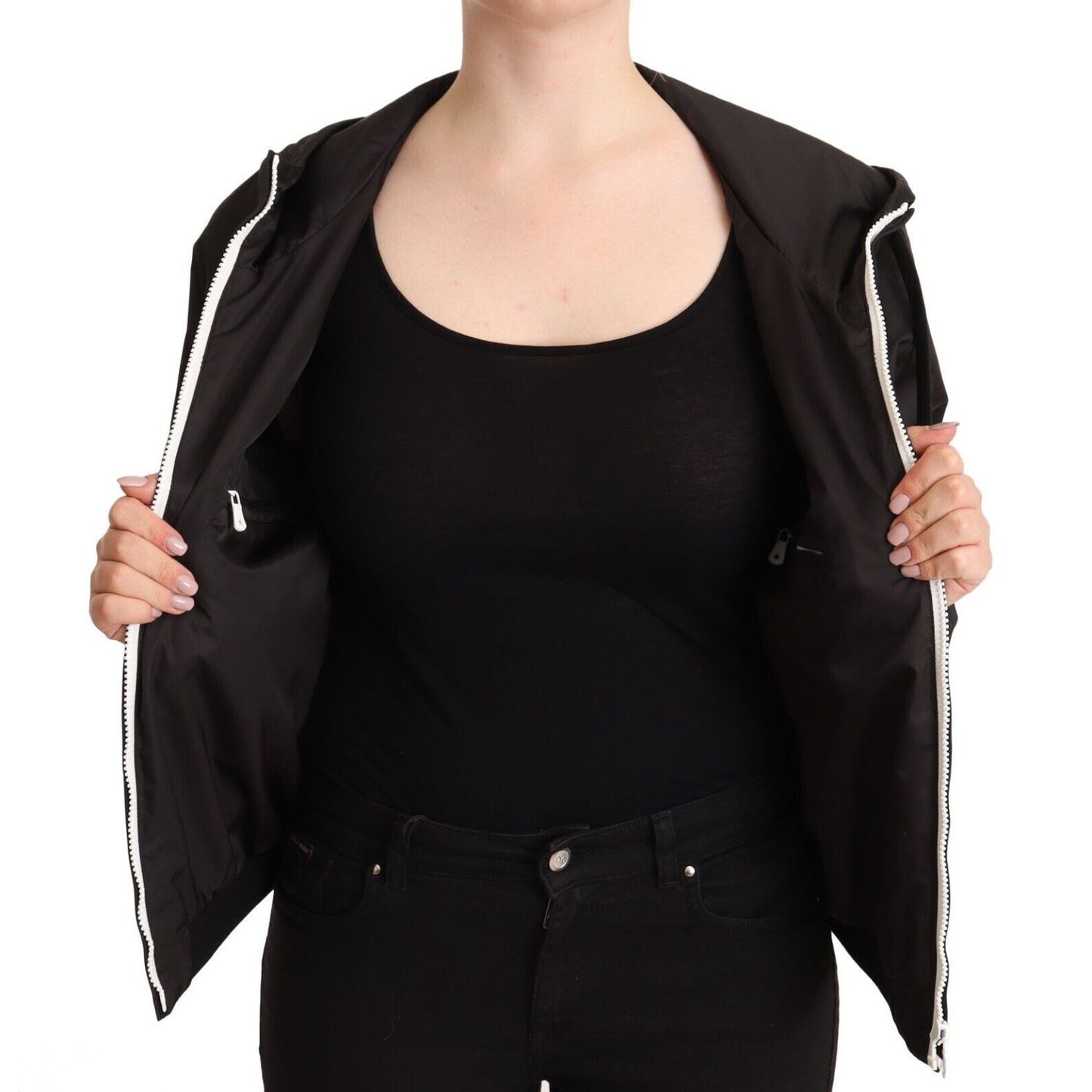 Dolce & Gabbana Black Polyester Hooded Bomber Full Zip Jacket 1728,67345645728,Black,Bombers - Jackets & Coats - Clothing,Clothing,Dolce & Gabbana,IT40|S,IT46|XL,Jackets & Coats - Clothing,Jackets & Coats - Women - Clothing,Material: 100% Polyester,New wi