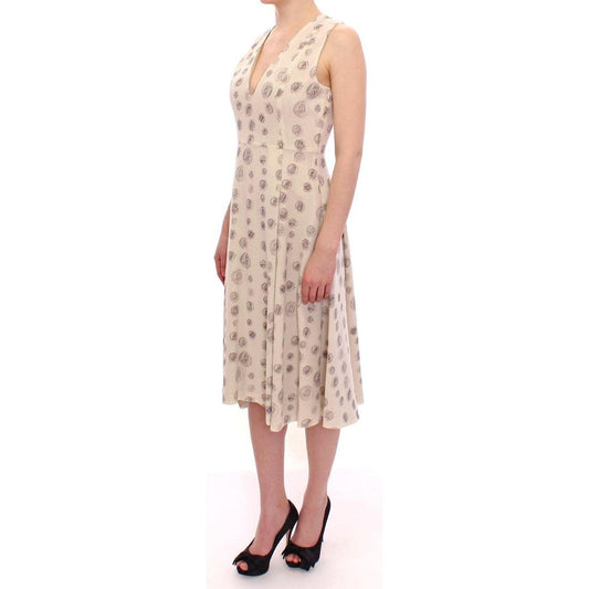 Andrea Incontri White Printed Shift V-neck Sheath Dress MOM10154-2