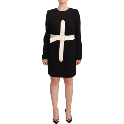 Givenchy Black Wool Long Sleeves Belted Mini Sheath Dress Givenchy