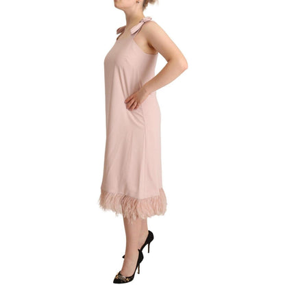 P.A.R.O.S.H. Pink Polyester Sleeveless Midi Feather Shift Dress P.A.R.O.S.H.