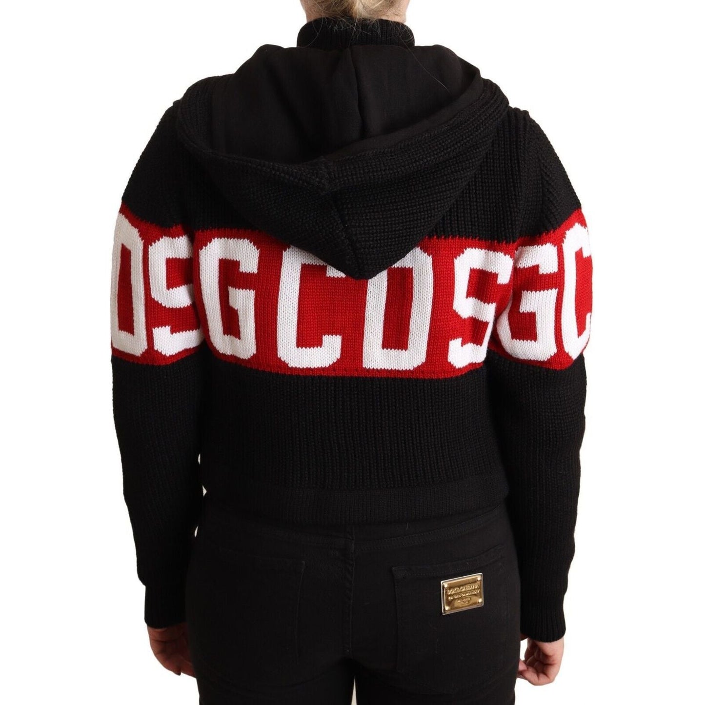 GCDS Black Cashmere Hooded Button Down Logo Cardigan Jacket 1728,67345645728,Black,Bombers - Jackets & Coats - Clothing,Cardigans - Sweaters - Clothing,Cardigans - Women - Clothing,Cashmere - Sweaters - Clothing,Clothing,GCDS,IT40|S,Jackets & Coats - Clot