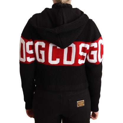 GCDS Black Cashmere Hooded Button Down Logo Cardigan Jacket 1728,67345645728,Black,Bombers - Jackets & Coats - Clothing,Cardigans - Sweaters - Clothing,Cardigans - Women - Clothing,Cashmere - Sweaters - Clothing,Clothing,GCDS,IT40|S,Jackets & Coats - Clot