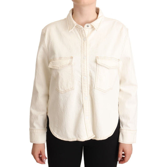 Levi's White Cotton Collared Long Sleeves Button Down Polo Top Levi's